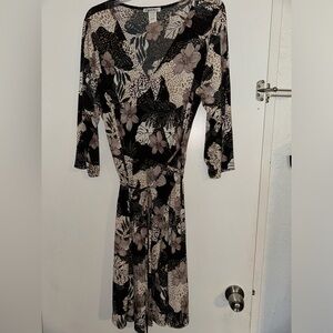 3/4 sleeve wrap belted dress
